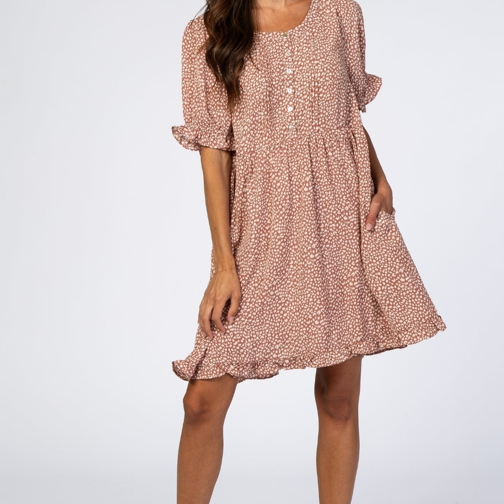 Button Front Ruffle Trim Maternity dress